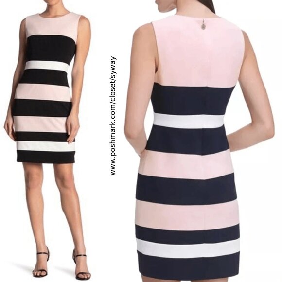 Tommy Hilfiger Colorblock Sleeveless Round Neck Scuba Sheath Dress - Picture 1 of 8